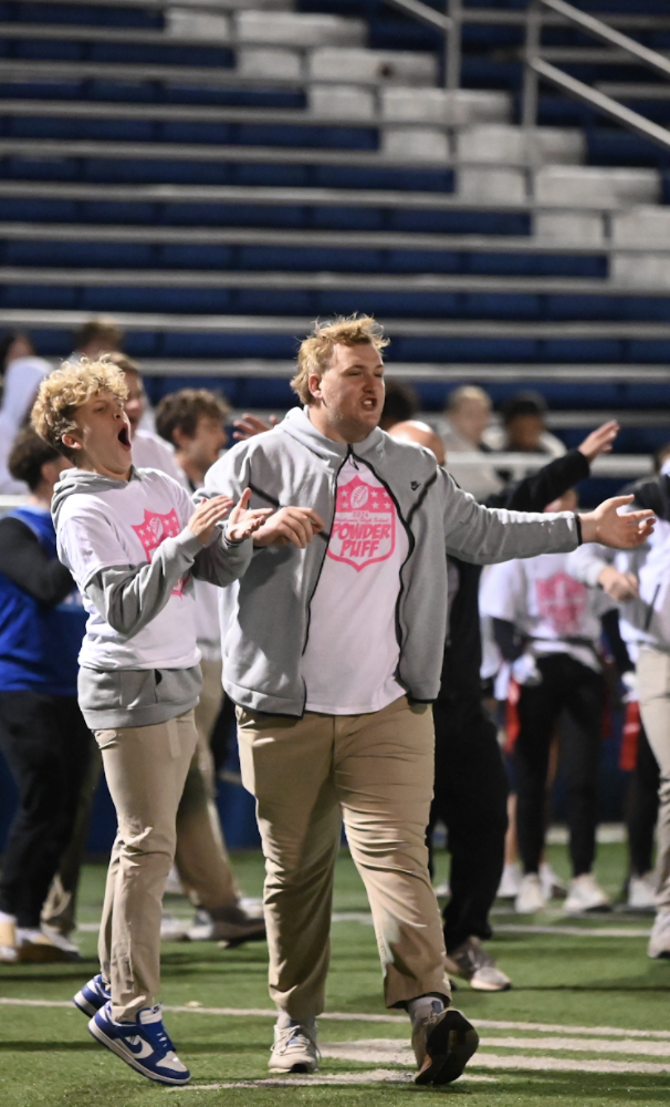 Max Merz (11) and Grayson Schwalbach (11) yell after a bad call. 